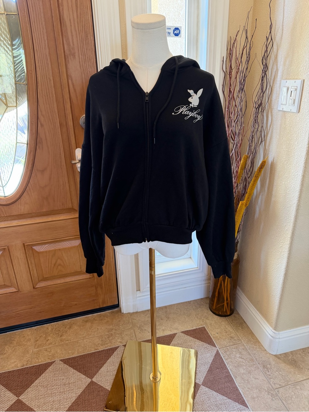 Playboy Black Zip Up Hoodie Size Small Bunny Logo Wellness Resort Graphic